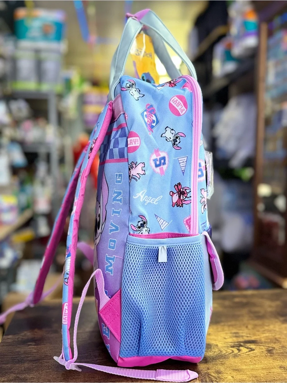Disney Stitch Kids Backpack - Light Blue & Pink Cartoon Bag